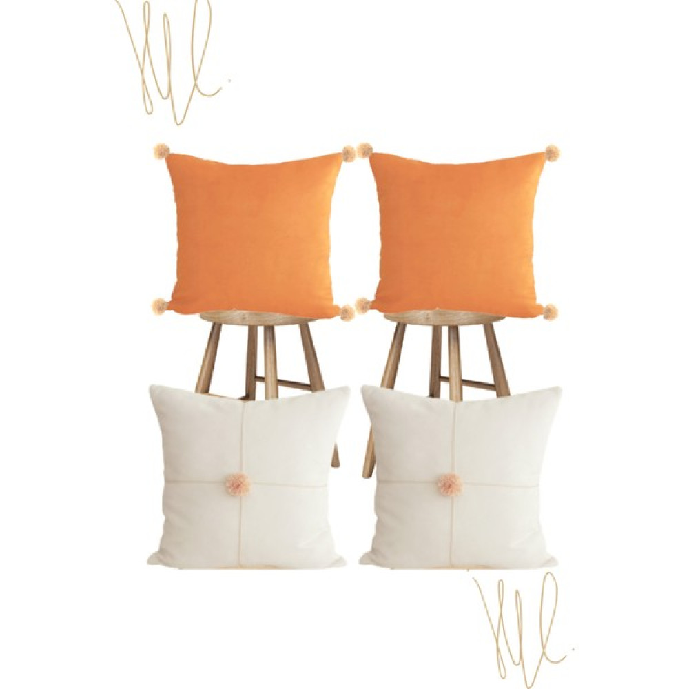 4 lü Kırlent Turuncu Ekru Ponponlu Kırlent 40 X 40 cm Kırlent Kılıfı Özel Tasarım Luna Design Studio Kırlent / Mobilya Yastığı Fiyatı