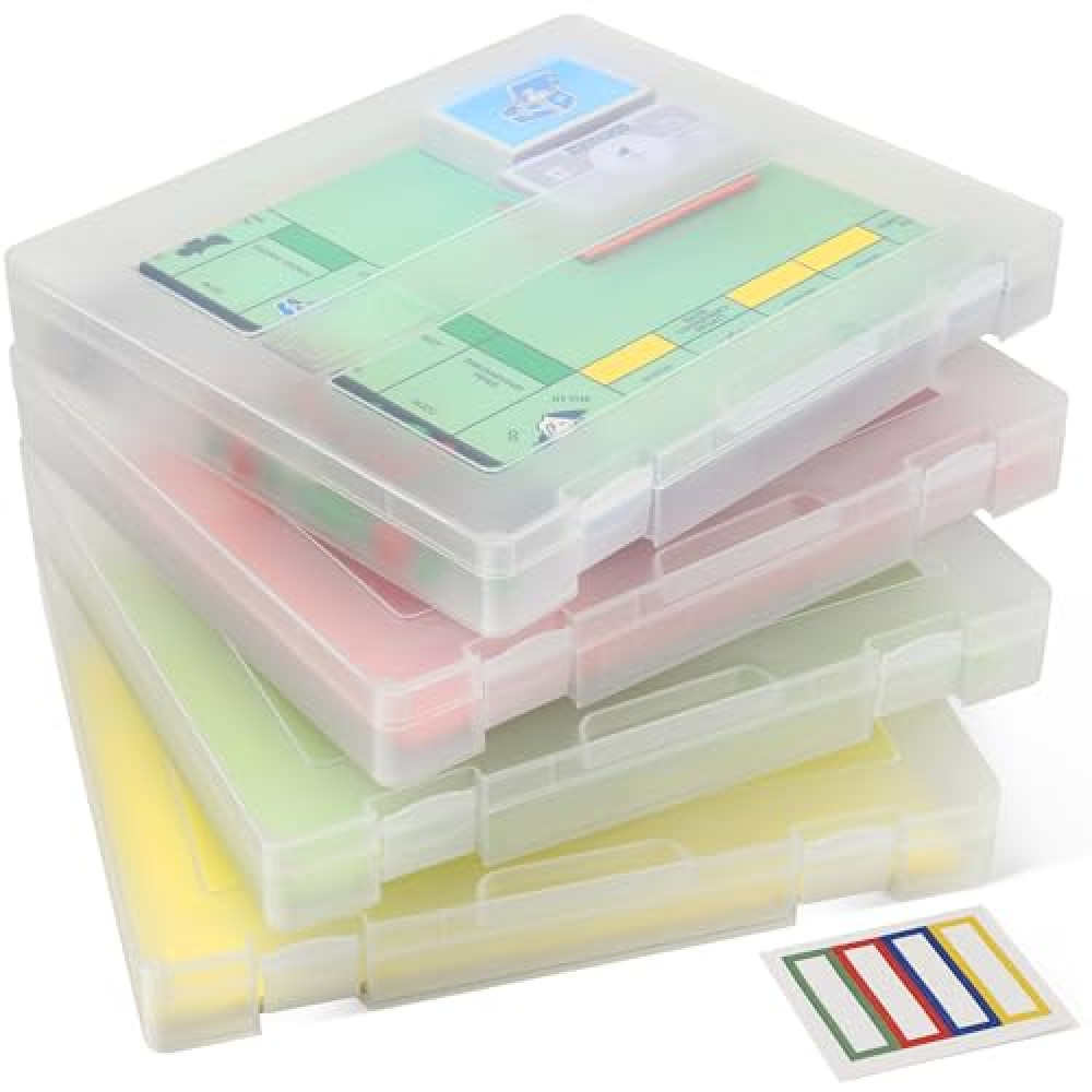 4-Pack Art & Craft Organizer Storage Case - Semi Transparent Stackable Plastic Craft Storage Container, Project Organizer Box Paper Custom Size Fit 8.5 x 11 Paper & More 12.4 x 10.8 x 1.7 In