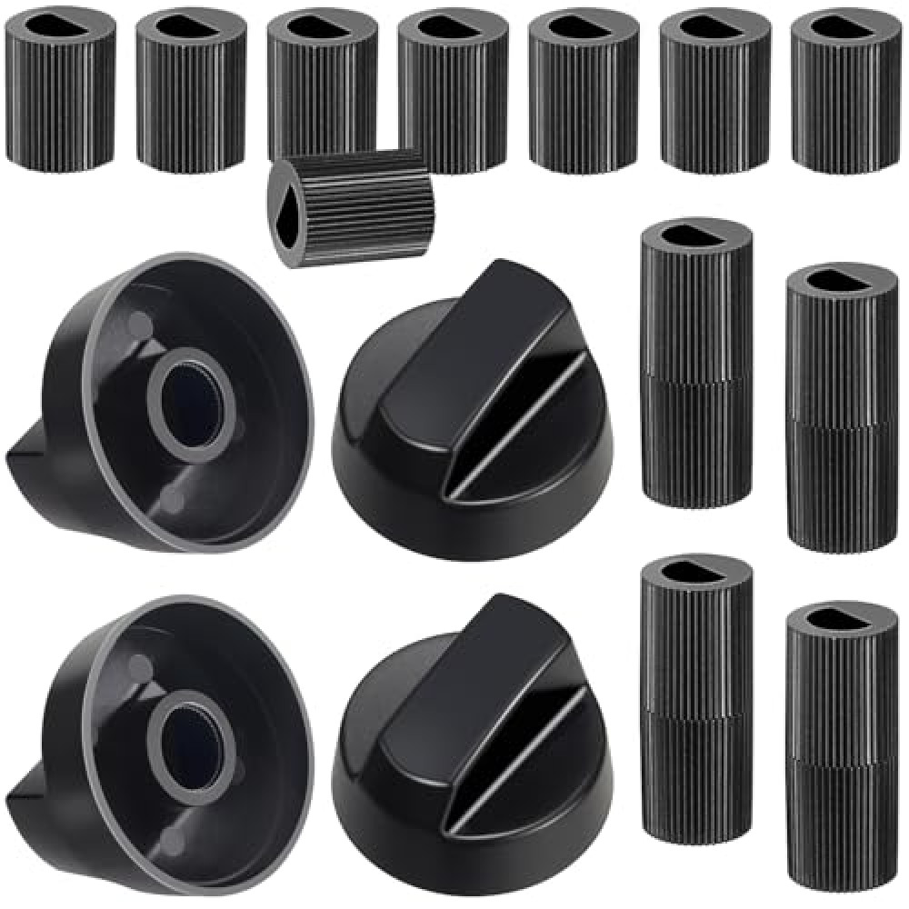 4 Pack Black Universal Control Knobs - Replacement for 12 Adapters, Stove Knobs Upgrade, Wide Oven Stove Range Application