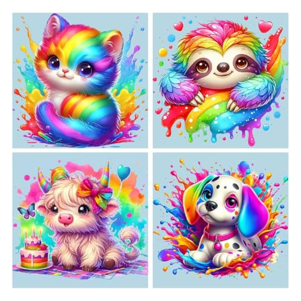 4 Pack Paint by Numbers 8x8 inch - Cute Animals Paint by Number for Kids Ages 4-8-12,Easy DIY Acrylic Oil Painting Kits on Canvas for Children Girls Boys Gifts