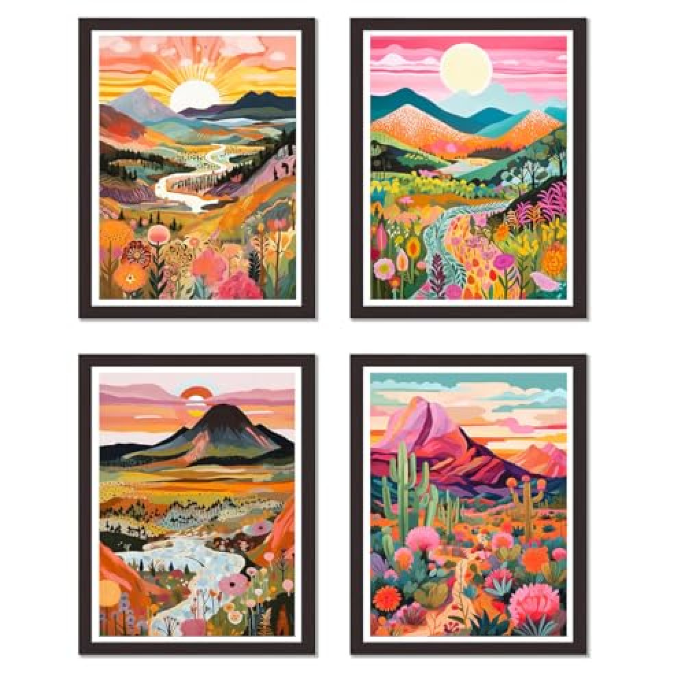 4 Pack Stamped Cross Stitch Kits - Mountain Landscape Embroidery Kits for Beginners Adults,11 CT Patterns Dimensions Counted Cross Stitch Kits Arts Craft Kits 12x16inch