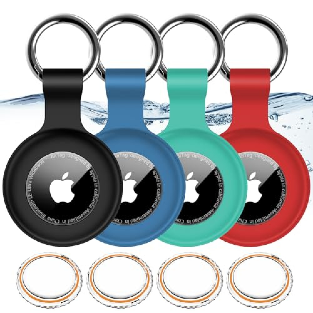 4 Pack,IPX8 Waterproof Airtag Holder for Apple Air Tags with Air Tag Keychain,Shockproof GPS Cover [Anti-Scratch] [PC+Silicone] Air-Tag Item Finders Case for Pets,Kids,Luggages-Black/Blue/Green/Red GPS Devices Fiyatı