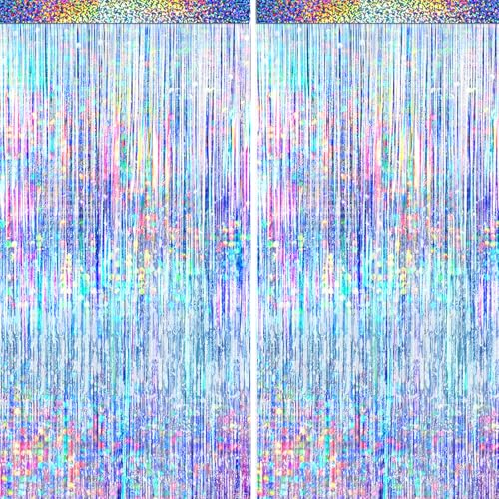 4 Packs Silver Foil Fringe Curtain, Silver Glitter Metallic Tinsel Backdrop for Birthday, Wedding, Baby Shower, 70s 80s 90s Theme Disco Party, Bachelorette Party, Iridescent Party Decorations Supplies