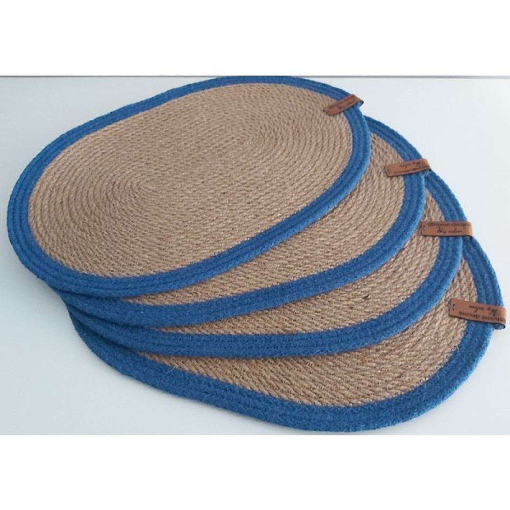 4 Parça Amerikan Servis Oval Supla Hasır Supla Takımı Dekorasyon Hediye Mutfak Sunum - 42 x 30 cm - Açık Mavi Amerikan Servis Fiyatı