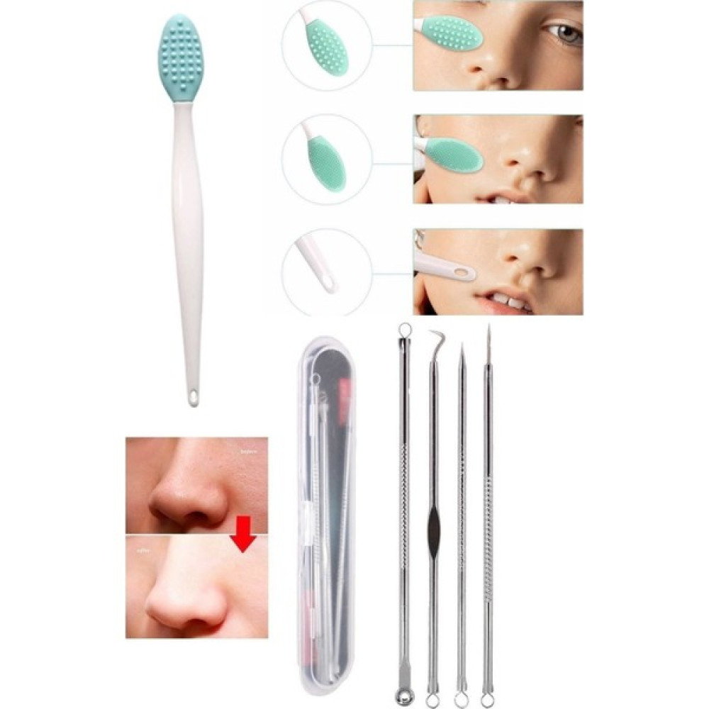4 Parça Kutulu Paslanmaz Çelik Komedon + Siyah Nokta Temizleyici Dudak Peeling Fırçası Cilt & Yüz Temizleme Cihazları Fiyatı