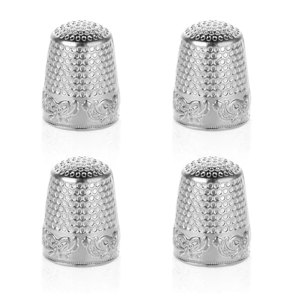 4 Pcs Sewing Thimble Metal Thimbles for Hand Sewing Finger Protector Metal Sewing Thimble Finger Protector Quilting Embroidery Fingertip Shield for Knitting Needlework DIY Tools Silver