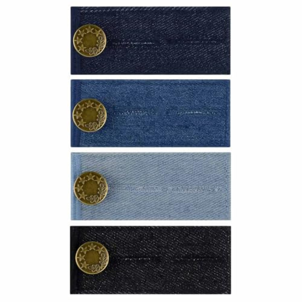 4 Pieces Denim Waist Extenders Button for Pants Jeans Trousers Skirt Adjustable Waistband Extender with Metal Button for Women Men Black Blue Dark Blue Light Blue Button Extender Set (Assorted Colors)