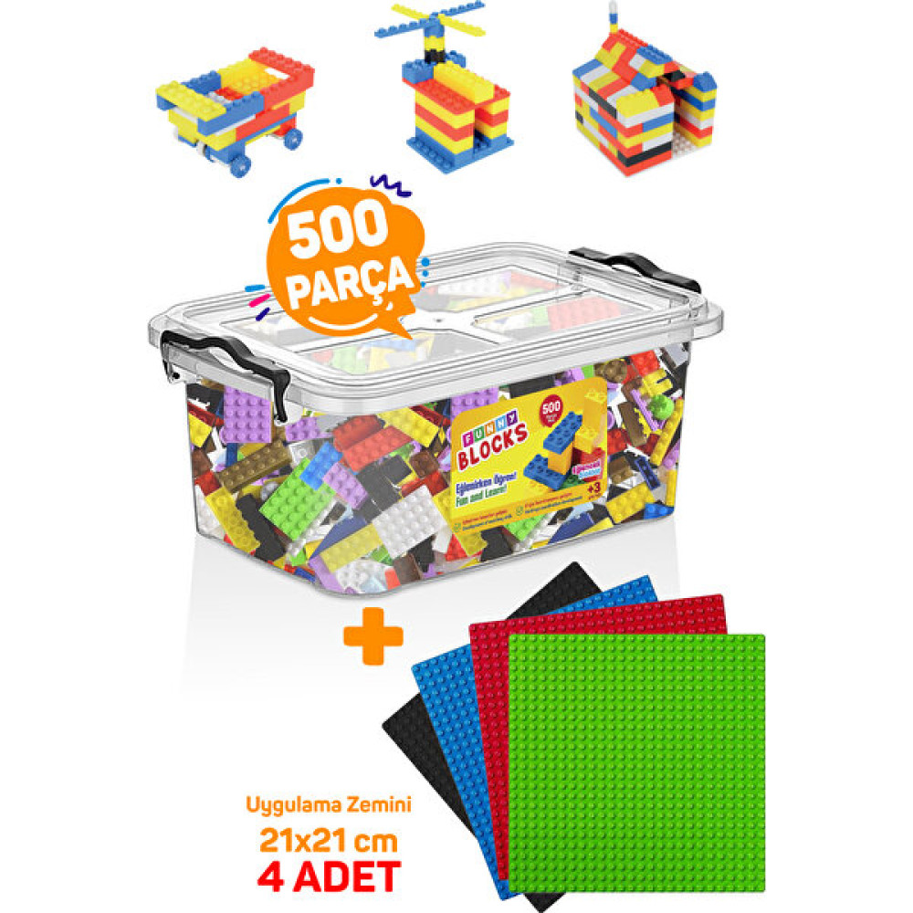 4 Renk Uygulama Zeminli LEGO Mikro Blok Funny Blocks 500 Parça Plastik Kutulu Legolar ( Yapım Oyuncakları ) Fiyatı