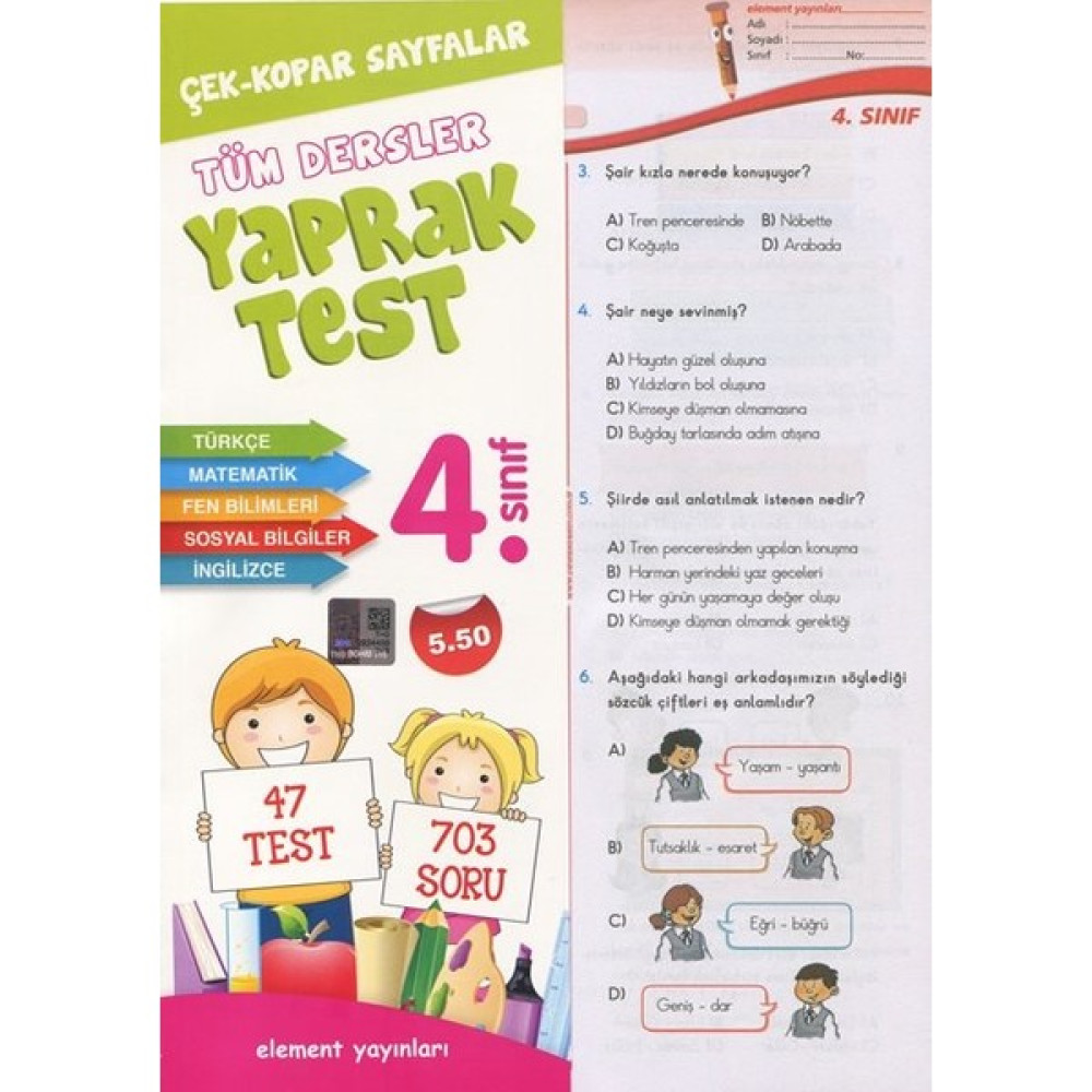 4. Sınıf Tüm Dersler Yaprak Test-Kolektif Tüm Dersler Fiyatı