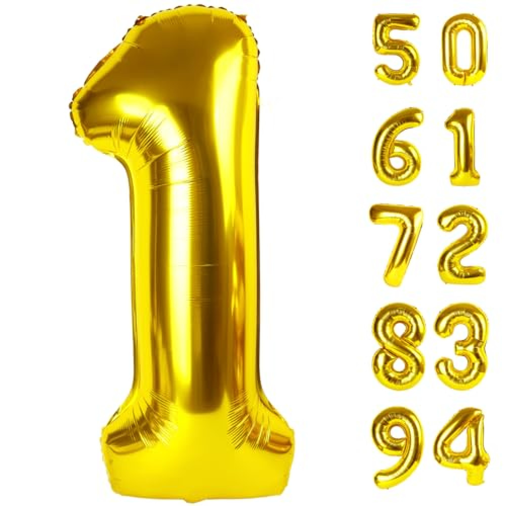 40 Inch Gold 1 Balloon for First Birthday, Gold One 1st Number Balloon Birthday Decorations, 10th 21st, Giant Number 1 Balloon