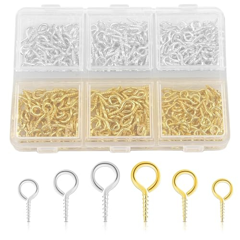 400PCS Small Screw Eye Pins for Jewelry Making & DIY Crafts, Mini Eye Screws, Eyelet Screws for Art Projects & Bead Charms, Tiny Eye Hooks & Screw Eyes for Crafts Gold & Silver, 3 Sizes