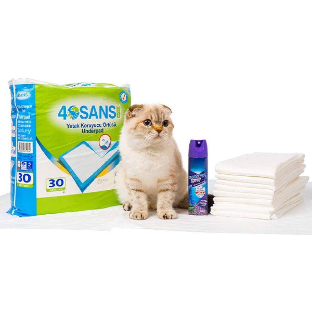 40Sans Petcare Kedi Köpek Çiş Pedi 60X90 cm 30 Adet. Koku Giderici Sprey Dezenfektan 150 ml Lavantalı - Beyaz Evcil Hayvan Ürünleri Fiyatı