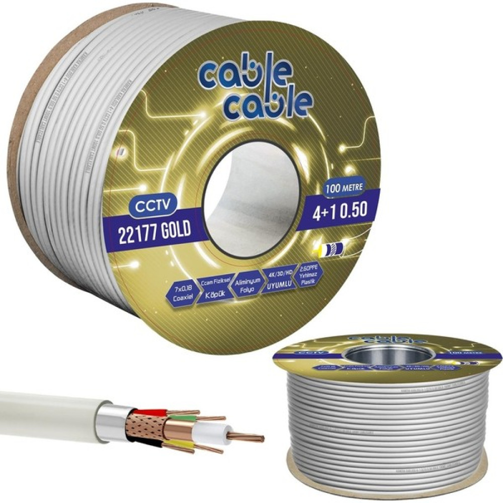 4+1 Cctv Kamera Kablosu 0.50 mm Gold 100 mt Cablecable Güvenlik Kamerası Kablosu Fiyatı