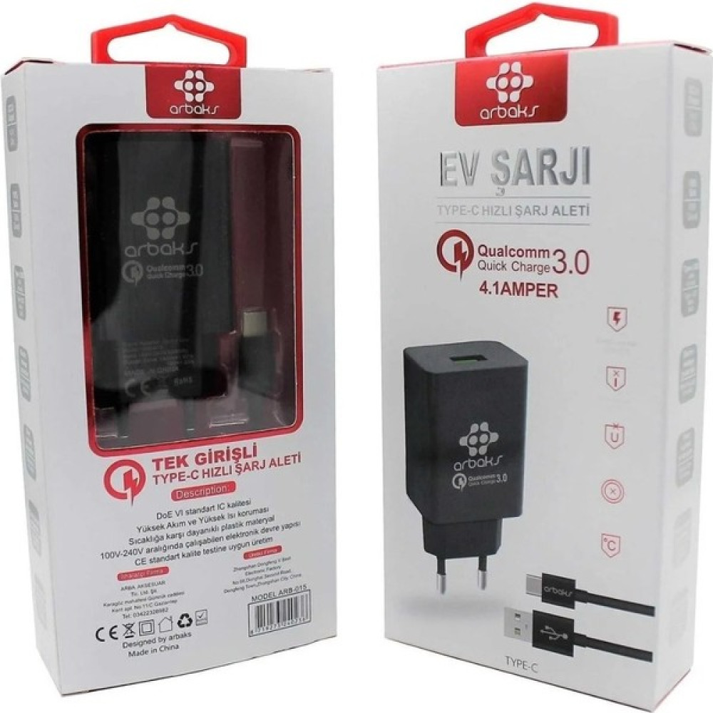 4.1A 22W Qc3 (Type-C) Hızlı Şarj Aleti Arbaks ARB-016 - Beyaz - Kırmızı Oto Boyaları Fiyatı