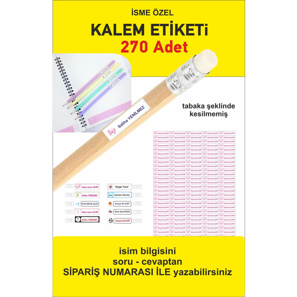 43 cici süsler organizasyon Isimli Okul Kalem Etiketi Kalem Sticker Seti 270 Adet Etiket Fiyatı
