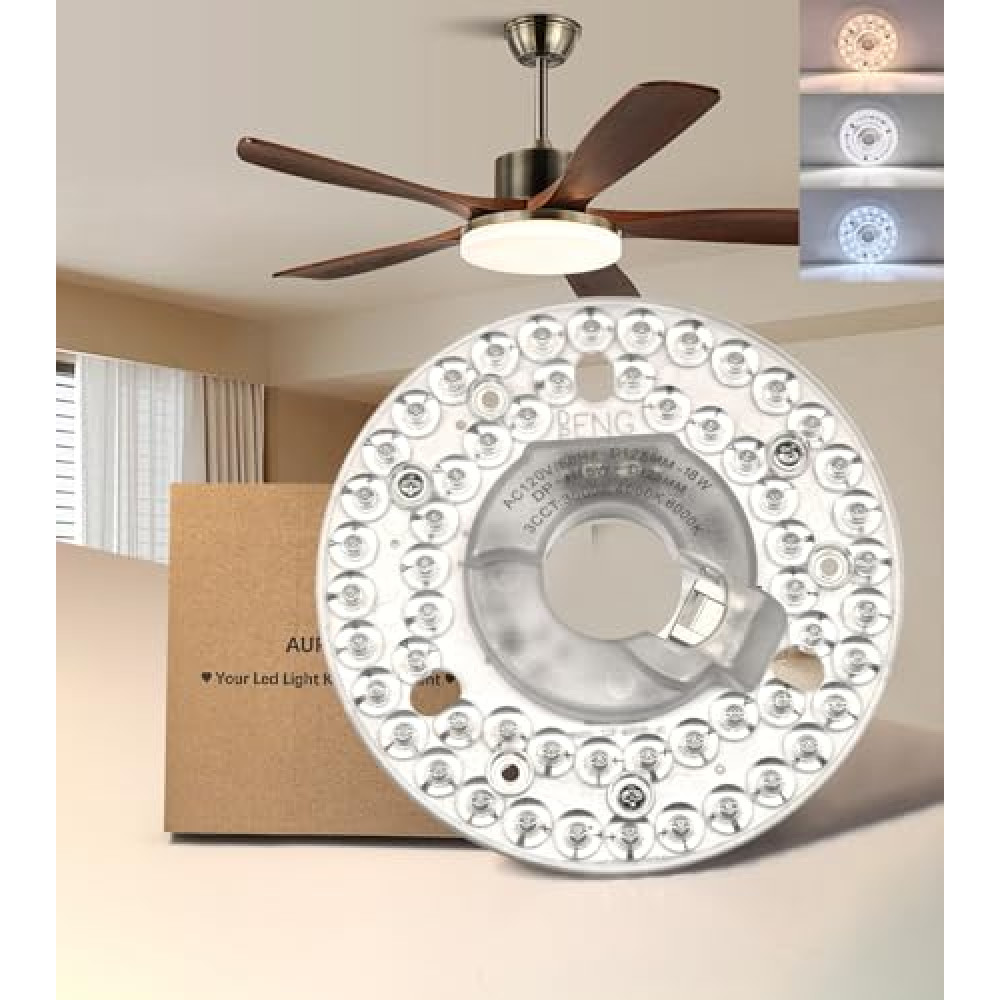 4.92” Universal Ceiling Fan Led Light Replacement for Ceiling Fan Flush Mount Ceiling Light, 18W 3CCT 3000K 4000K 6000K 1500LM CRI90 Dimmable Affordable Solution for Hampton Bay Harbor Breeze Hunter