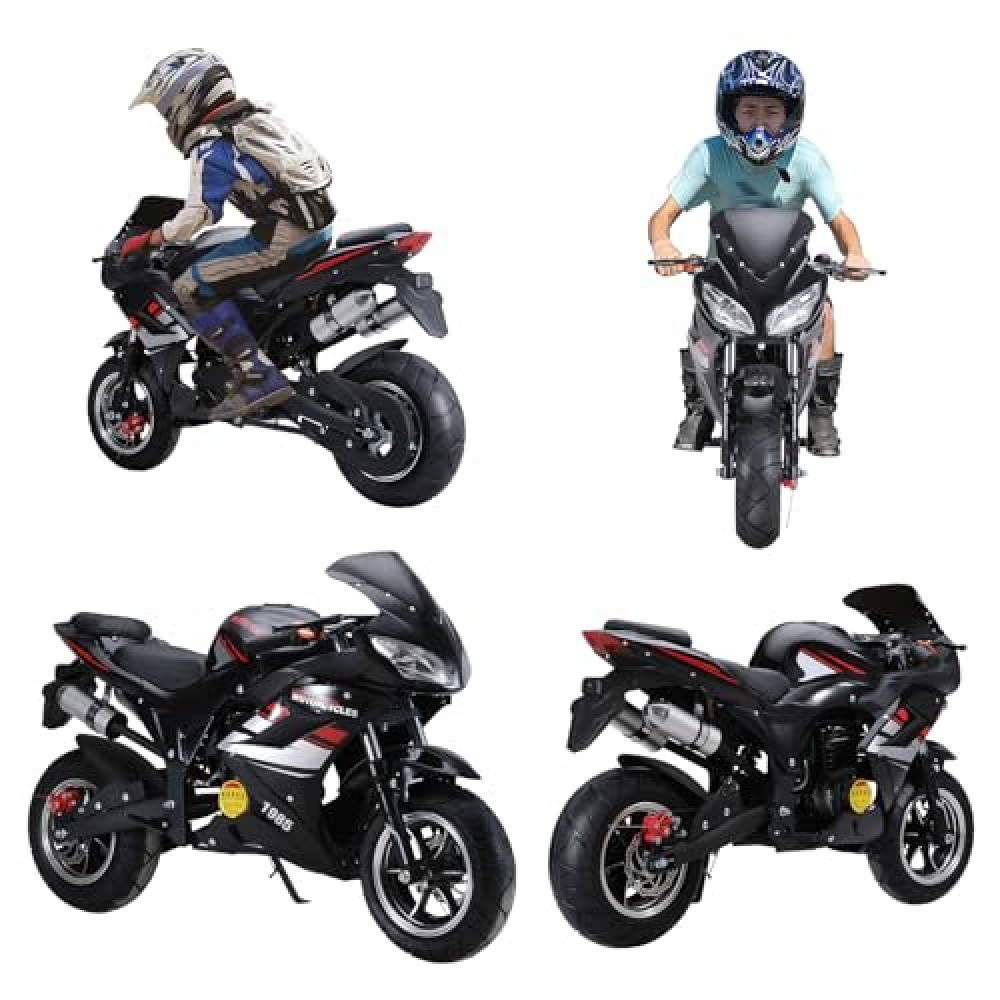 49cc 4-Stroke Motorcycle,Kids Dirt Bike Gas Pocket Motorbike Gas Pocket Bike Mini Motorcycle with Front Rear Disc Brakes, Racing Max Speed 25MPH Dual Headlights Fast Arrival From USA Black