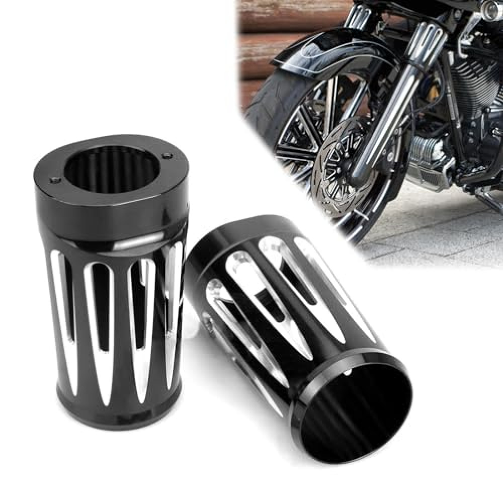 49mm Fork Slider Boots Cover for Harley Touring, FLHR, FLHX, Ultra Limited Low, CVO Street Glide, Bagger (Black, Deep style)