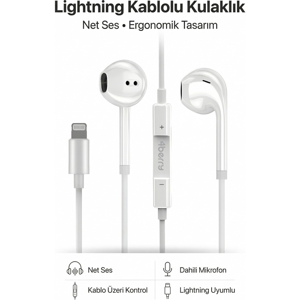 4Berry PS02 Lightning Kablolu Kulak İçi Kulaklık Mikrofonlu Ses Kontrollü iOS Uyumlu Beyaz 1.2m Bluetooth Kulaklık Fiyatı