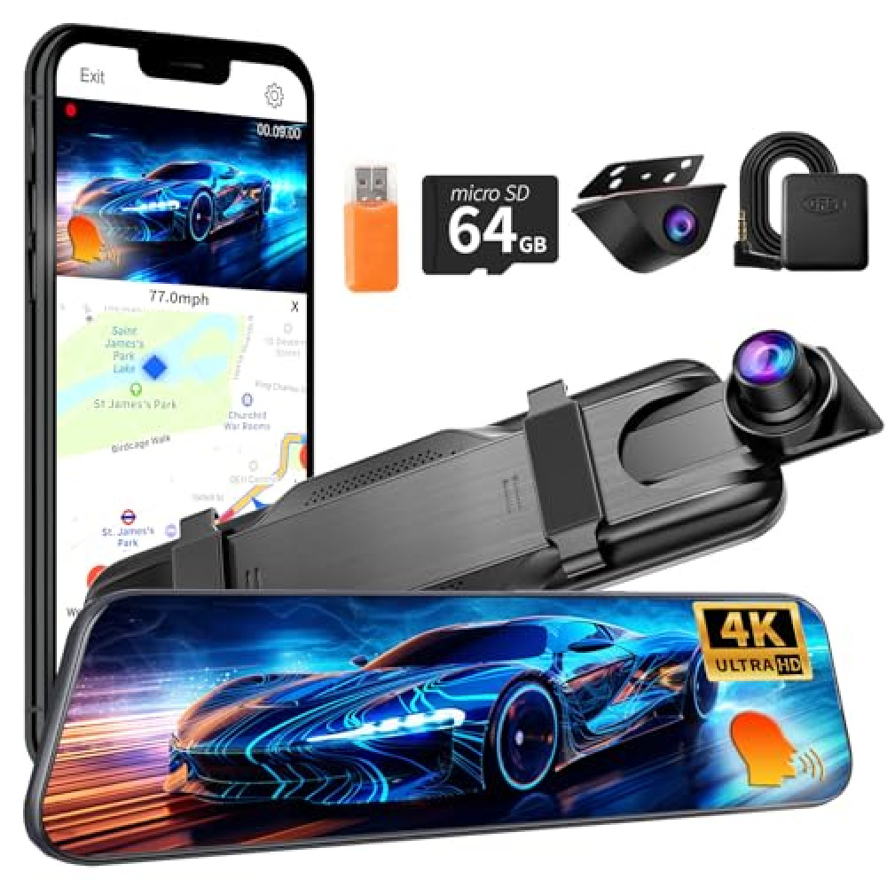 4K Mirror Dash Camera w/ IMX307 Rear View Cam Voice Control ADAS BSD LCA GPS-Track WDR Night Vision WiFi App G-Sensor Loop Recording Time-Lapse Parking Monitor 64GB Card Car Video & Navigation Devices Fiyatı