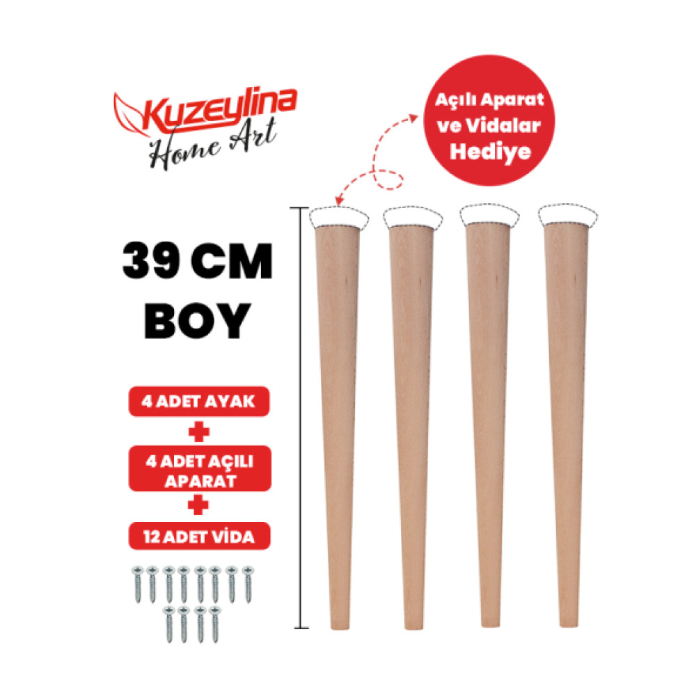 4'Lü 39 Cm Doğal Ahşap Ayak Konik Masa-Sandalye-Tabure- Sehpa Ayağı Mobilya & Dekorasyon Fiyatı