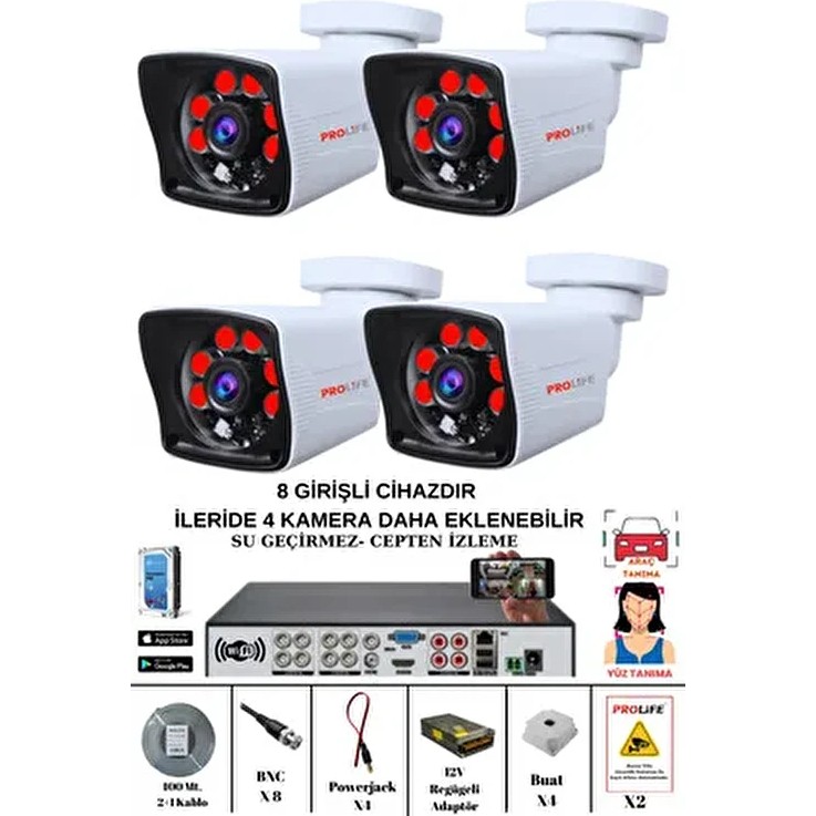 4lü 5 Mp Fullhd Güvenlik Kamerası 8 Girişli Kayıt Cihazı Yüz ve Araç Tanıma Özellikli Kamera Sistemi Güvenlik Kameraları Fiyatı