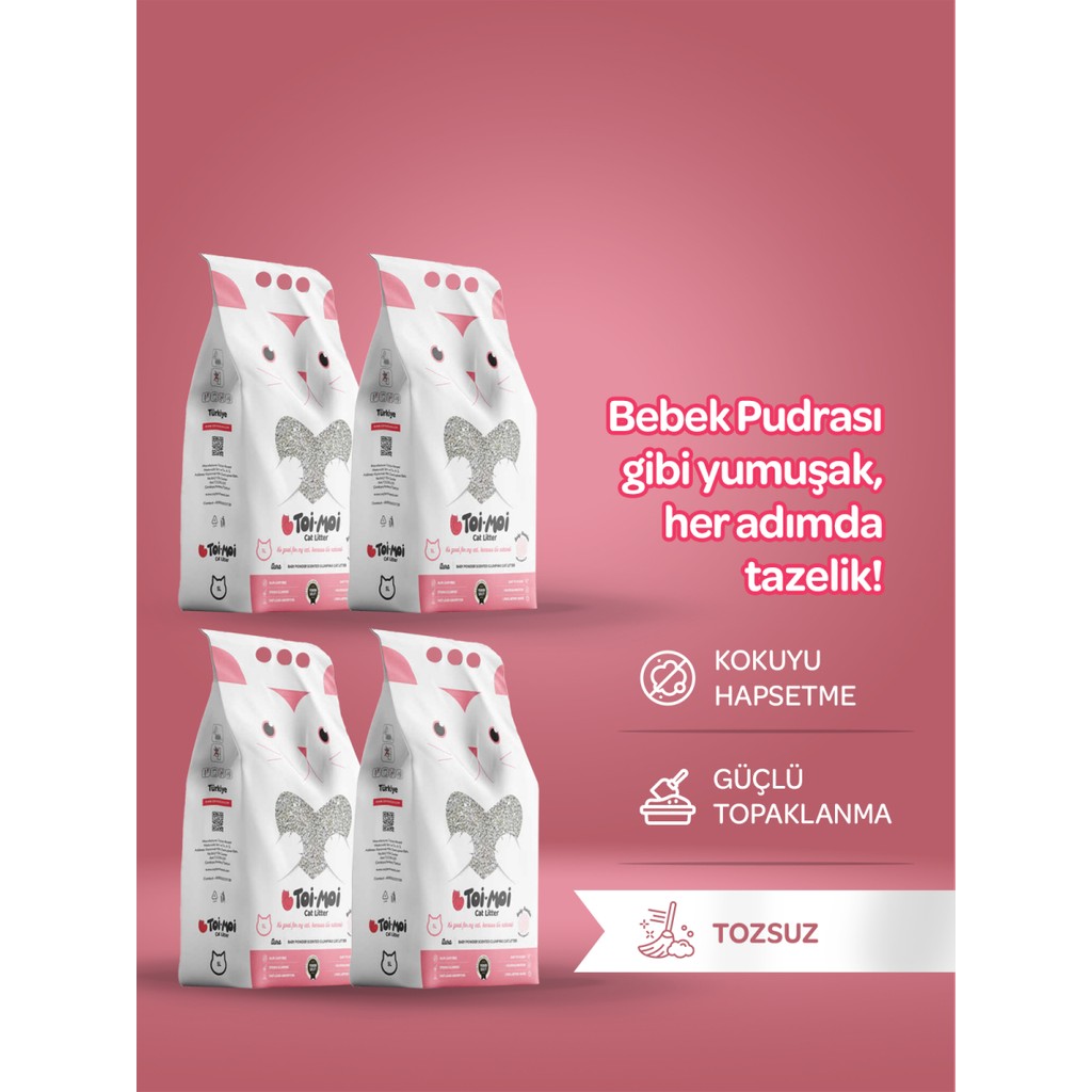 4lü Avantaj Paketi Tozsuz, Topaklanan, Emiciliği Yüksek Bebek Pudralı Bentonit Kedi Kumu 4X5LT Diğer Fiyatı