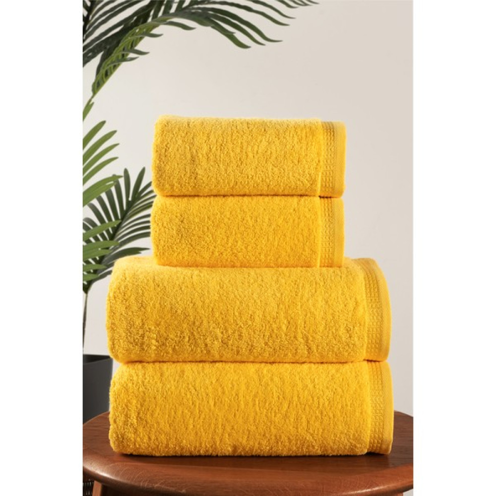 4'lü Banyo Havlu Seti Hamam Takımı 100% Pamuk - 70 x 140 cm - Sarı Banyo Havlusu Fiyatı