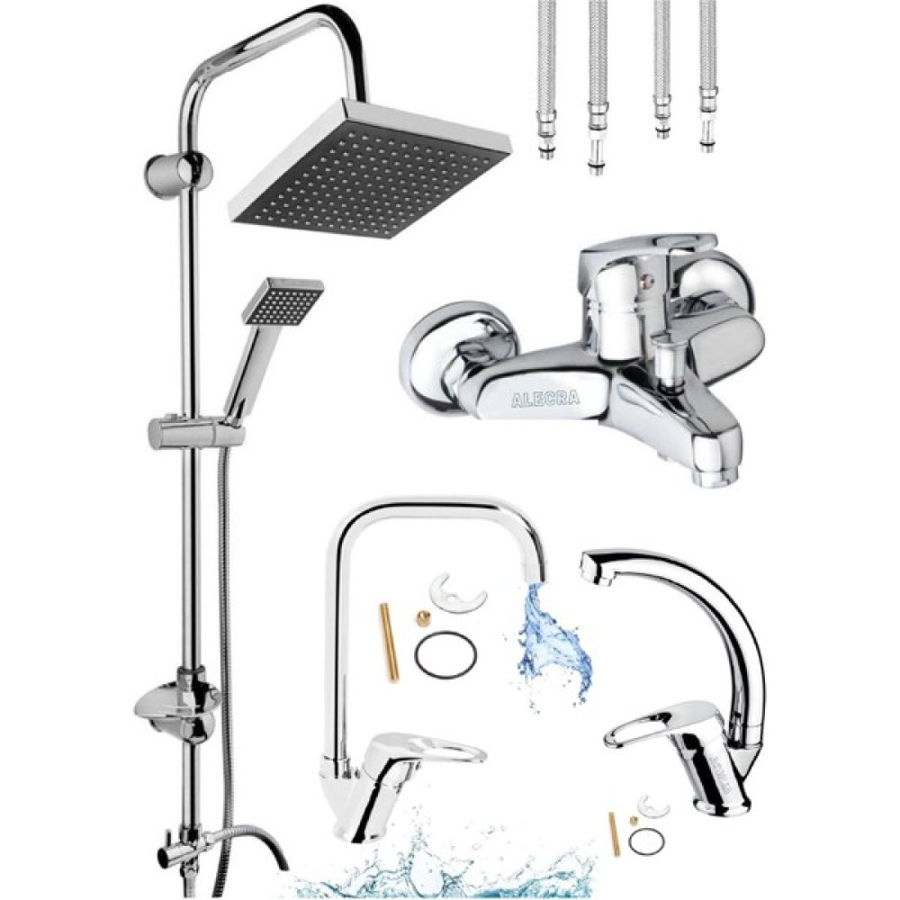 4'lü Full Set Robot Duş Seti, Krom Banyo, Krom Köşe Eviye ve Mix Lavabo Bataryası Musluğu Duş Seti Fiyatı