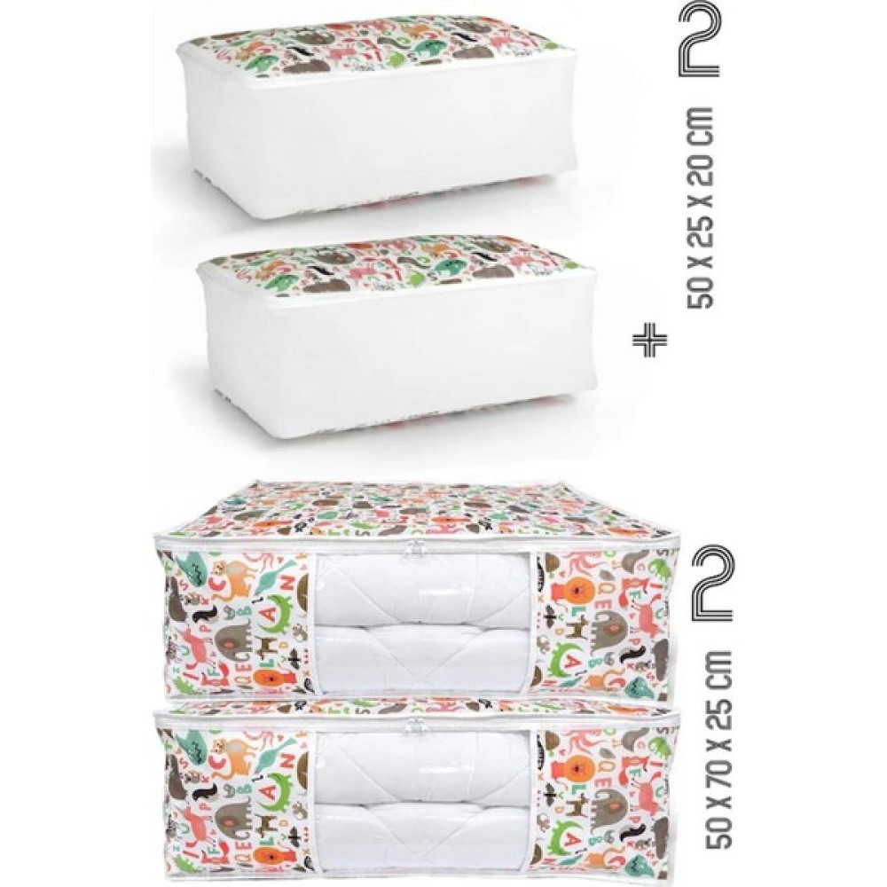 4'lü Set 50x70x25 - 50x25x20 Hayvan Baskılı Dolap İçi Ve Baza Altı Hurç - Beyaz Hurç Fiyatı