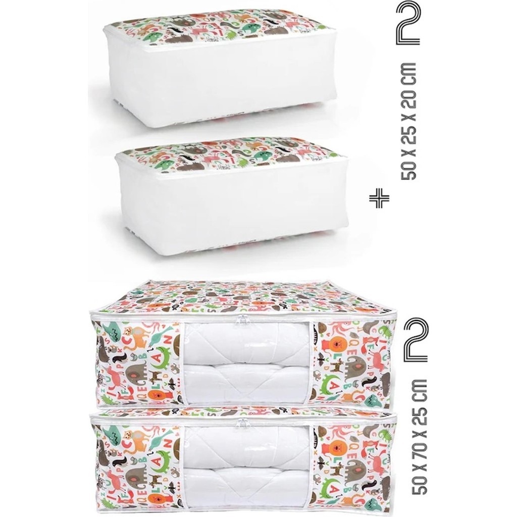 4'lü Set 50x70x25 - 50x25x20 Hayvan Baskılı Dolap İçi Ve Baza Altı Hurç - Beyaz Diğer Fiyatı