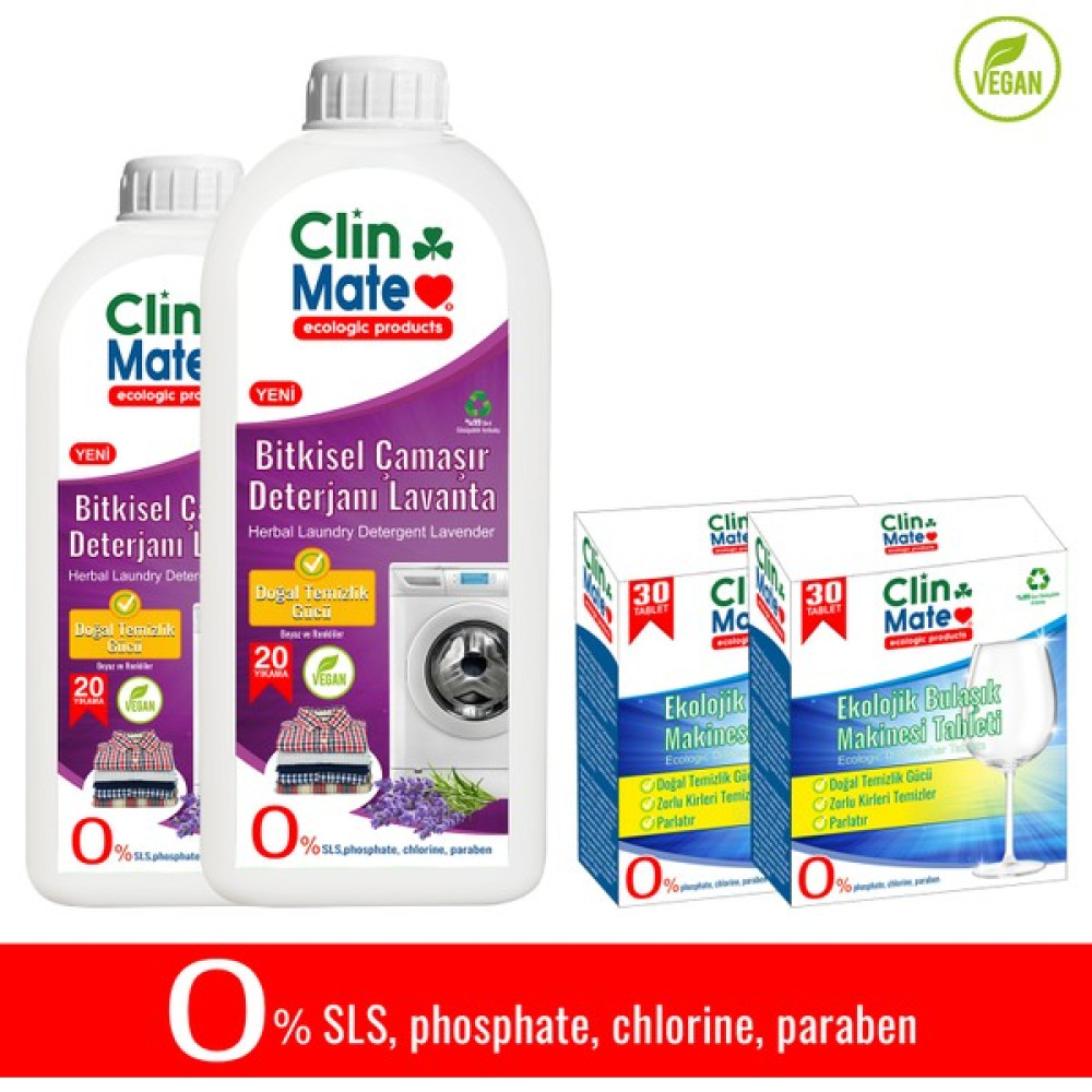 4'lü Set Bitkisel Çamaşır Deterjanı Lavanta 750 ml X2ADET - Ekolojik Bulaşık Tableti 30 Yk X2 Adet - 1,5 lt Çamaşır Deterjanı Fiyatı