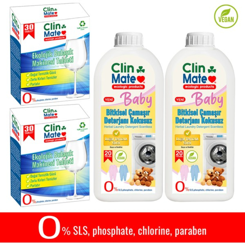 4'lü Set Ekolojik Bulaşık Tableti 30 Lu 2 Adet ve Bitkisel Bebek Çamaşır Deterjanı 750ML 40YK 2 Adet Bulaşık Yıkama Fiyatı