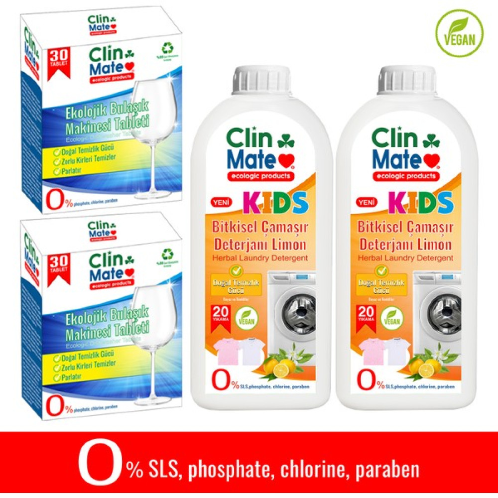 4'lü Set Ekolojik Bulaşık Tableti 30 Yk 2 Adet -Bitkisel Çocuk Çamaşır Deterjanı 750 ml 40 Yk 2 Adet Bulaşık Yıkama Fiyatı