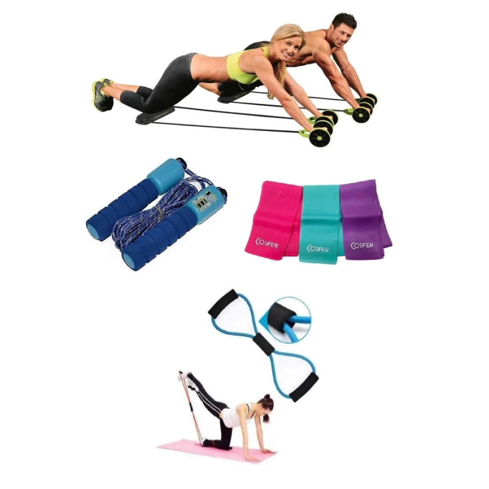 4'Lü Set Fitnes Spor Aleti Sayaçlı Atlama Ipi 3'Lü Pilates Bandı Seti Direnç Lastiği Direnç Lastiği Fiyatı