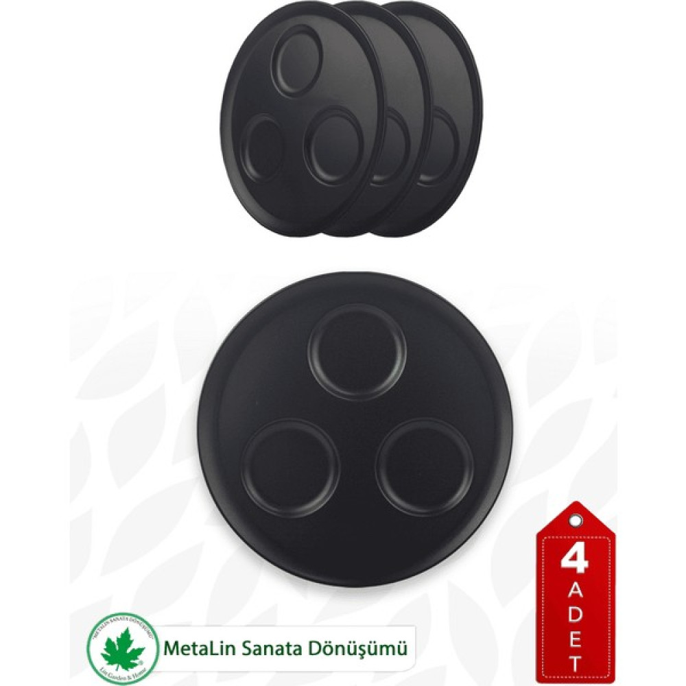 4lü Set Kahve, Su, Ikramlık 3 Bölmeli Metal Sunum Tepsisi, Sunumluk, Kahve Tepsisi, Çay Tepsisi 21CM Çap LN1206 - Siyah Servis Tepsisi Fiyatı