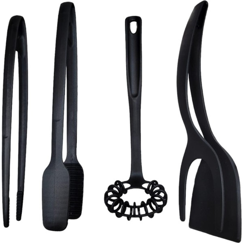 4'lü Yanmaz Yapışmaz Servis Izgara Maşası, Spiral Çırpıcı, Maşalı Spatula ve Cımbız Maşa - Antrament Siyah Yemek & Mutfak Masası Fiyatı