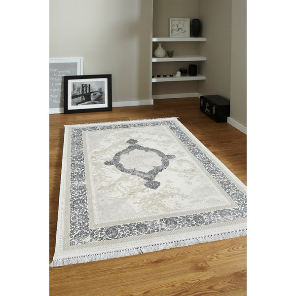 4m2 - 6m2 Modern %100 Akrilik (Yün) Salon Oturma Odası Mutfak Halısı Yumuşak Doku Antrasit Krem - 160 x 230 cm - Gri Salon Halısı Fiyatı