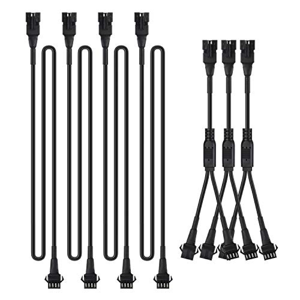 4pcs 2-Feet Extension Cords and 3pcs 2-Way Splitters for Underglow RGB LED Strip Light Kits on Motorcycles Trikes Golf Carts ATVs EXT-2FT