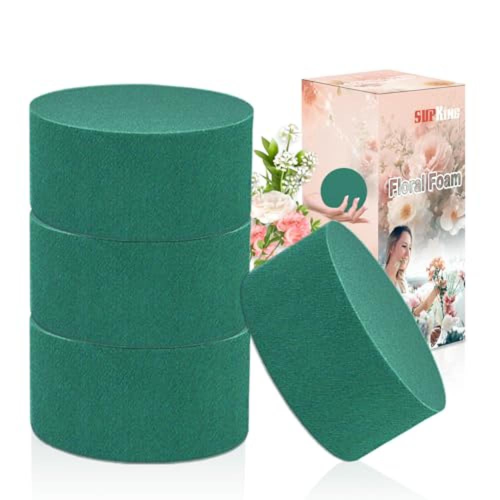 4Pcs Floral Foam Round SUPKING 3.2" Small Green Wet Dry Flower Foam Blocks Florist Plant Foam for Artificial and Fresh Flower Arrangement