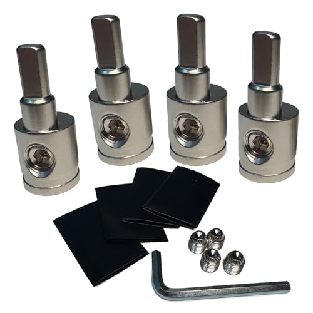 4PCS Heavy-Duty Brass Amp Input Reducers 1/0 Gauge to 4 Gauge - Durable Amp Connectors with Heat Shrink Tubing for Car Audio