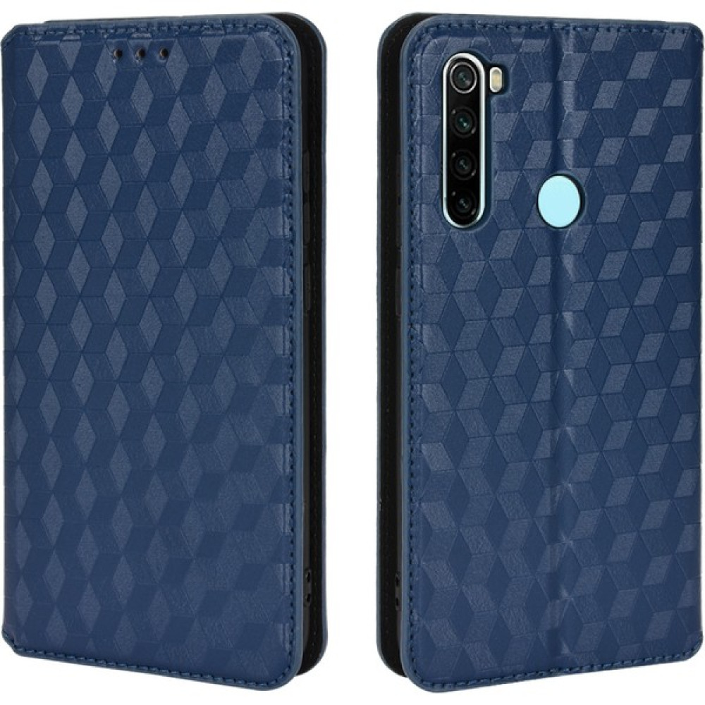 4U Sky 3D Rhombus Baskılı Manyetik Otomatik Kapanış Deri Kapak Standı Cüzdan Telefon Kılıfı Xiaomi Redmi Not 8/not 8 2021-BLUE (Yurt Dışından) - Mavi Cep Telefonu Kılıfı Fiyatı
