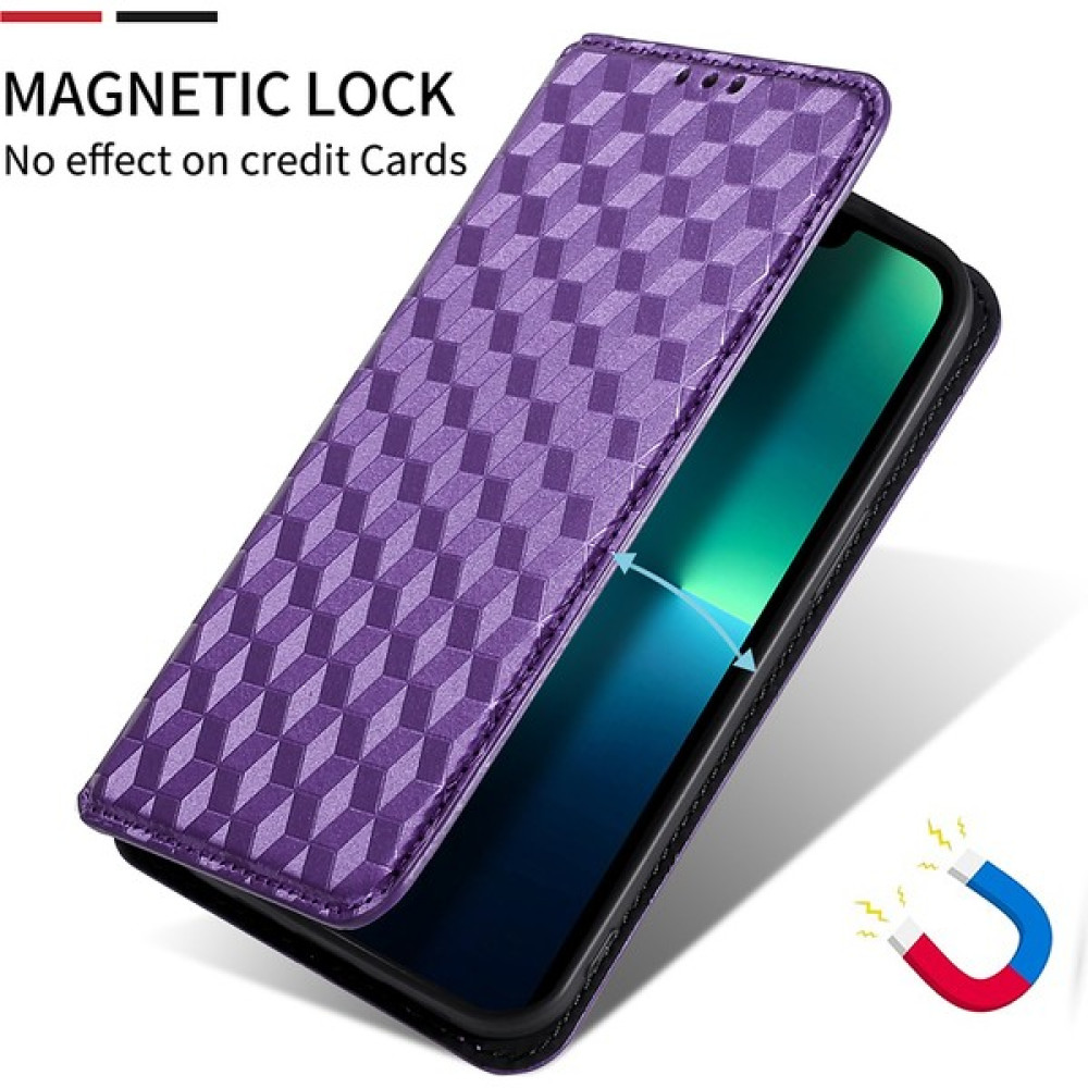 4U Sky 3D Rhombus Baskılı Manyetik Otomatik Kapanış Deri Kapak Standı Cüzdan Telefon Kılıfı Xiaomi Redmi Not 8/not 8 2021-PURPLE (Yurt Dışından) - Mor Cep Telefonu Kılıfı Fiyatı
