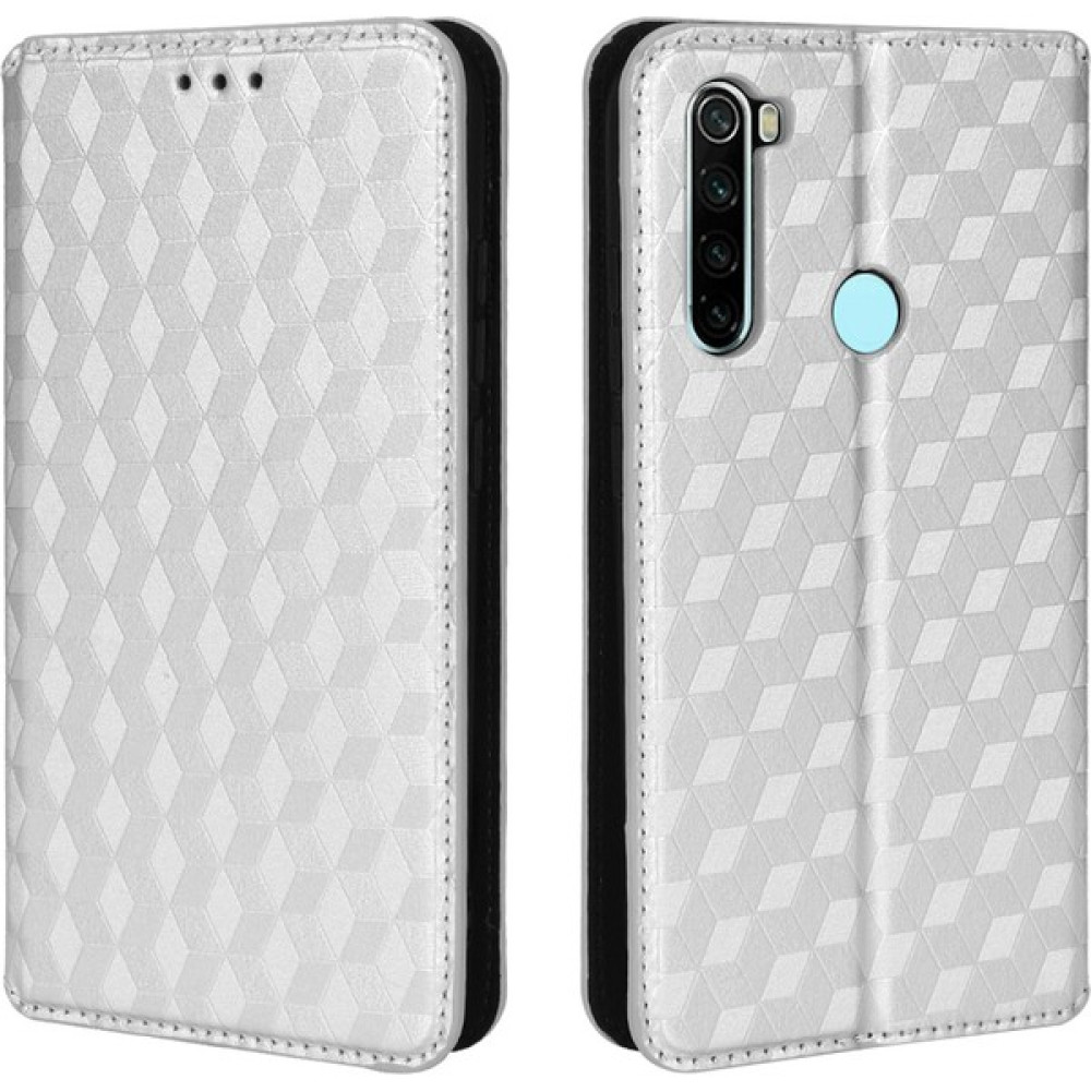 4U Sky 3D Rhombus Baskılı Manyetik Otomatik Kapanış Deri Kapak Standı Cüzdan Telefon Kılıfı Xiaomi Redmi Not 8/not 8 2021-SILVER (Yurt Dışından) Cep Telefonu Kılıfı Fiyatı