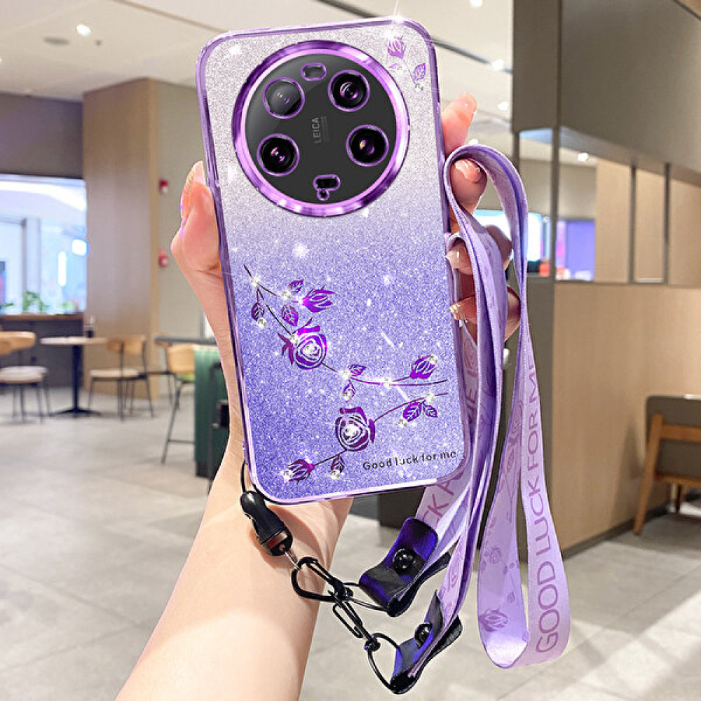 4U Sky Xiaomi 13 Ultra Çiçek Tasarımı Rhinestone Glitter Tpu Kılıf Cep Telefonu Koruyucu Kapak (Yurt Dışından) - Mor Cep Telefonu Kılıfı Fiyatı
