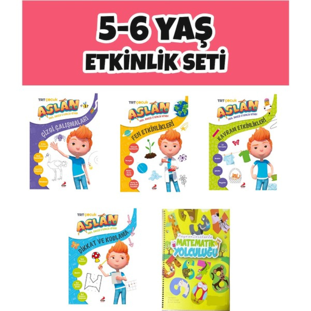 5-6 Yaş Aslan Dikkat ve Kodlama+Çizgi Çalışmaları+Kavram Etkinlikleri+Fen Etkinlikleri Okul Öncesi Eğitici & Öğretici Kitaplar Fiyatı