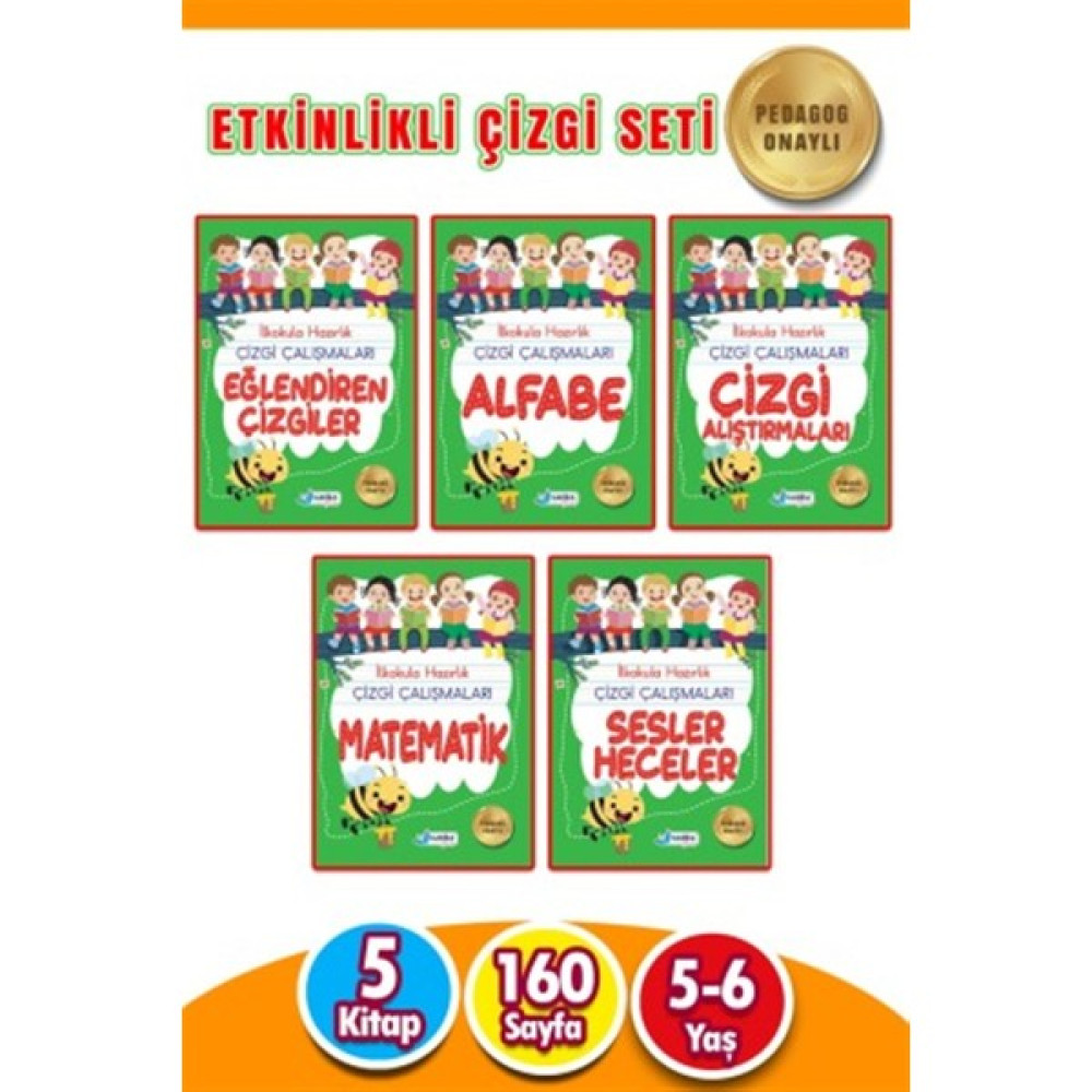 5-6 Yaş İlkokula Hazırlık Çizgi Çalışmaları Seti 5 Kitap 160 Sayfa Zihinsel Gelişim Kitapları Fiyatı