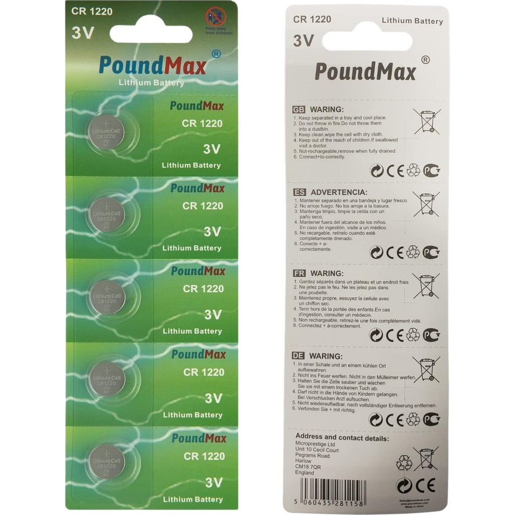 5 Adet CR1220 DL1220 1220 LIR1220 3V Poundmax Lityum Pil Lityum Düğme Pil, Küçük Elektronik Cihazlar Için Araba Anahtarları, Uzaktan Kumandalar, Te... TV Aksesuarları Fiyatı
