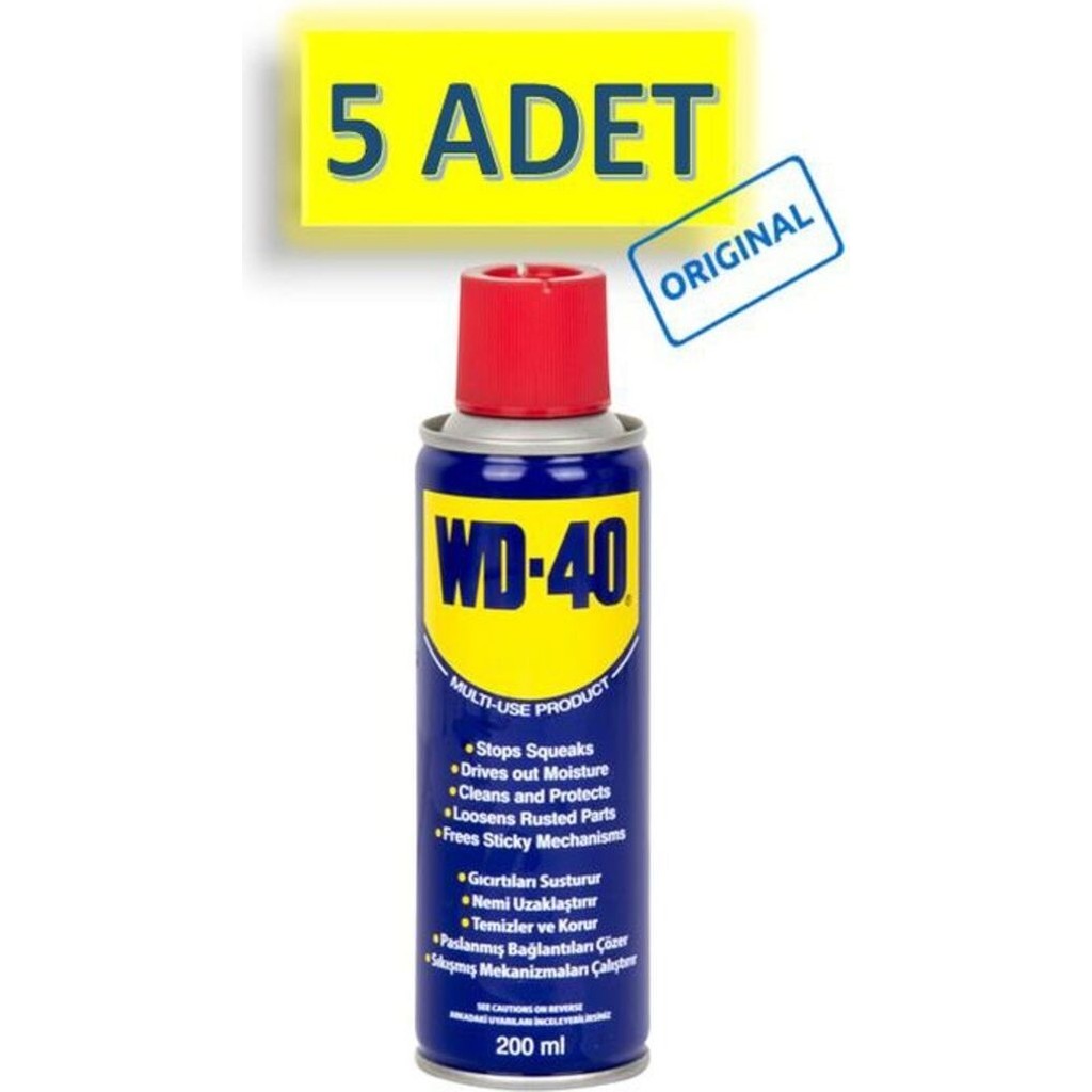 5 Adet Wd-40 Çok Amaçlı Sıvı, Yağ Çözücü, Pas Sökücü, Temizleyici ve Koruyucu Bakım Spreyi 200 ml Deterjan ve Temizlik Ürünleri Fiyatı