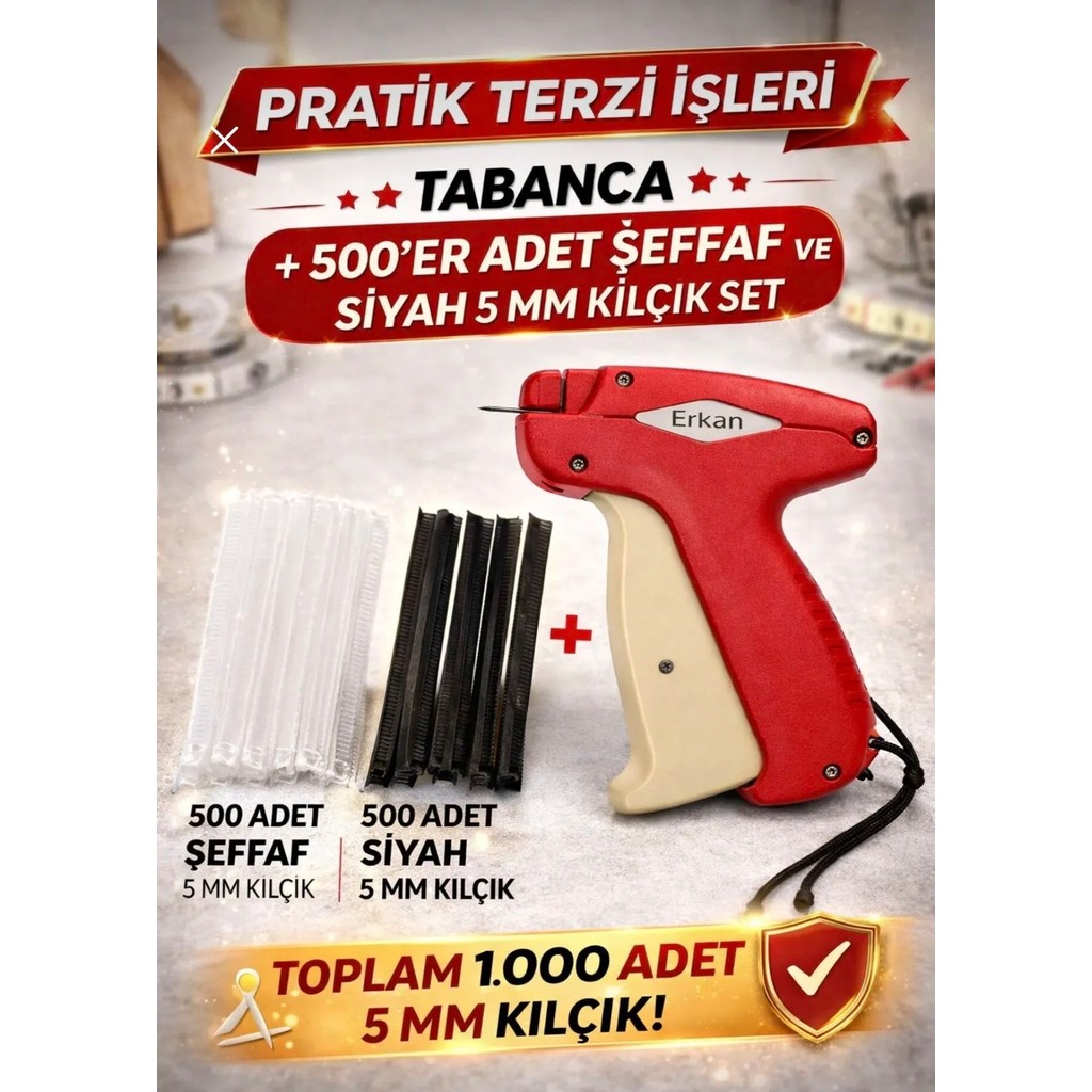5 mm Kılçık Tabancası + Şeffaf ve Siyah Kılçık (500ER Adet) Diğer Fiyatı
